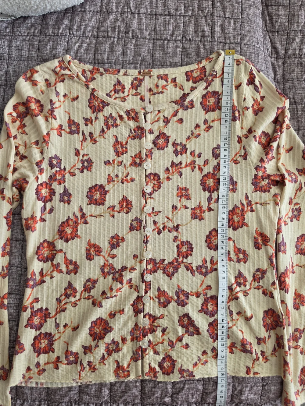 Free People Women’s Floral Button-Front Long Sleeve Top - Cream with Rust Floral